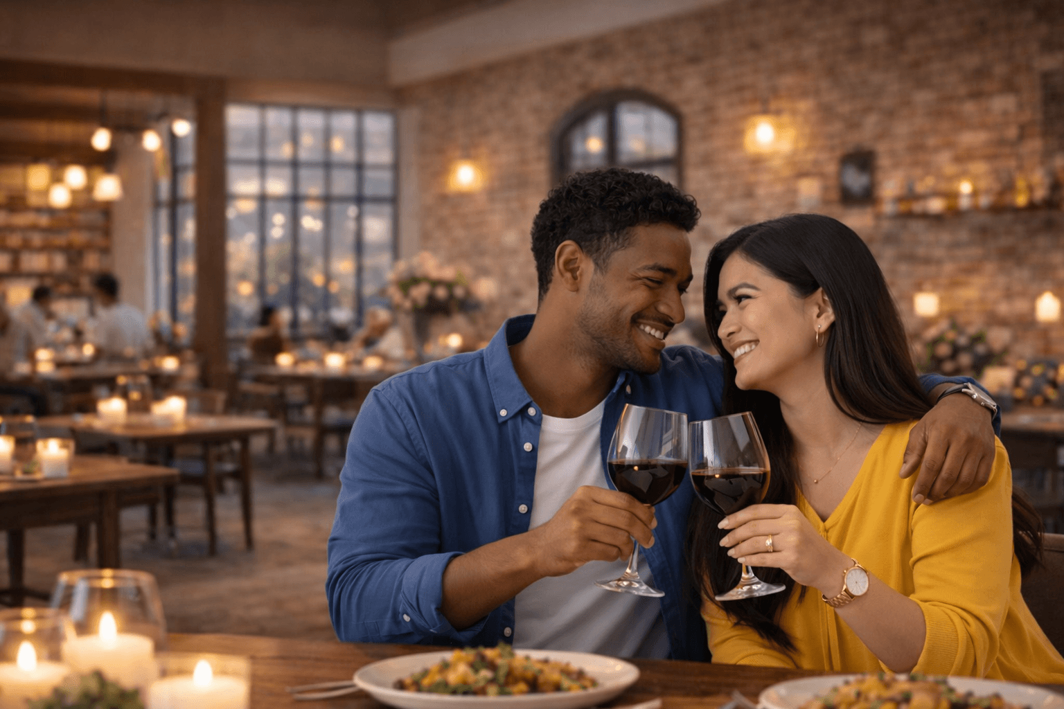 A couple enjoying dinner together